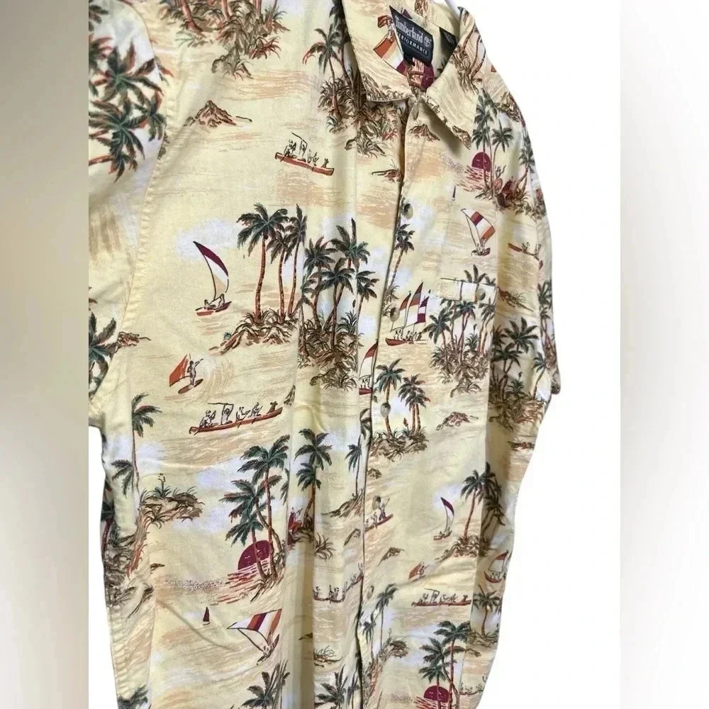 Timberland Performance Yellow Hawaiian Shirt Button Down Tropical Cotton NWOT - Picture 4 of 9